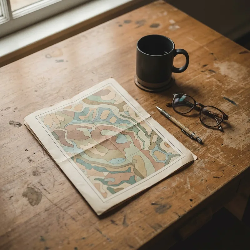 Printed soil survey map with a pencil on a wooden desk